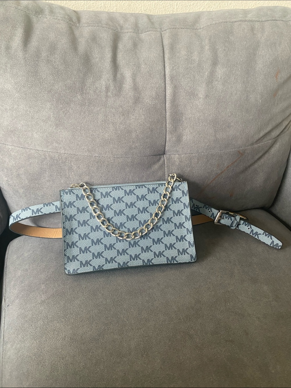 Michael Kors Light Blue MK Logo Chain-Strap Crossbody Bag